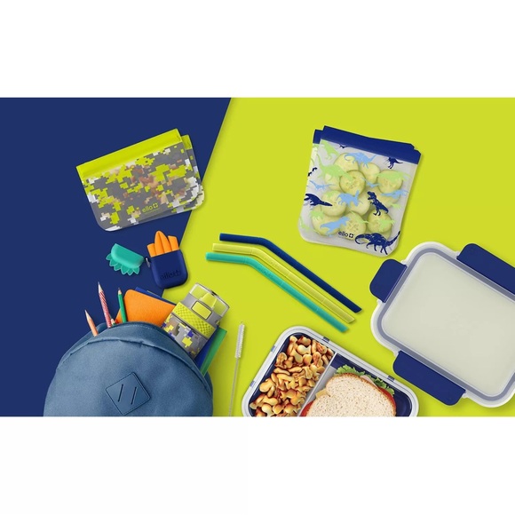 Ello 13-Piece Kids Food Storage, Straws & Water Bottle Lunch Pack Set Green Blue - Picture 3 of 4